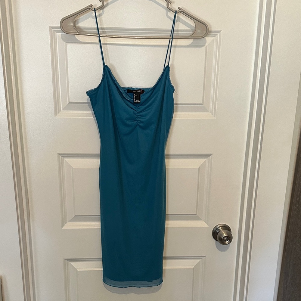 Forever 21 Teal Midi Dress with Spaghetti Straps